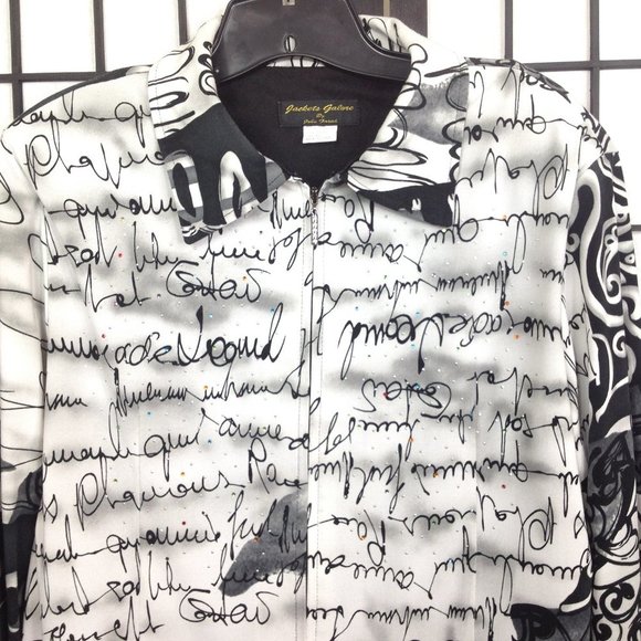 Jackets Galore Black White Embellished Zip Front Blazer Shirt Jacket M/L - Picture 2 of 10